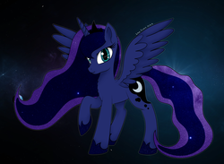 Size: 6700x4900 | Tagged: safe, artist:lace_felora, princess luna, alicorn, pony, g4, absurd resolution, dark, female, solo, space