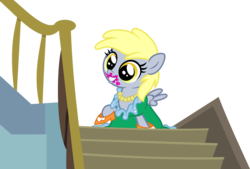Size: 1843x1243 | Tagged: safe, artist:punzil504, derpy hooves, g4, 5-year-old, age regression, clothes, cute, derpabetes, dress, female, filly, filly derpy, filly derpy hooves, lipstick, simple background, solo, stairs, transparent background, underp, younger