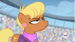 Size: 576x324 | Tagged: safe, screencap, ms. harshwhinny, equestria games (episode), g4, animated, equestria games, female, hub logo, hubble, solo, the hub