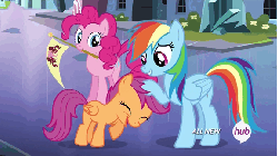 Size: 576x324 | Tagged: safe, screencap, pinkie pie, rainbow dash, scootaloo, earth pony, pegasus, pony, equestria games (episode), g4, animated, cute, cutealoo, dashabetes, eyes closed, female, filly, flag, foal, folded wings, head scratch, hub logo, hubble, mare, mouth hold, noogie, open mouth, open smile, scootalove, smiling, the hub, wings