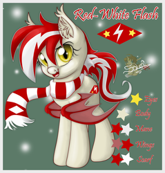 Size: 765x800 | Tagged: safe, artist:unisoleil, oc, oc only, oc:red-white flash, bat pony, pony, clothes, scarf, solo