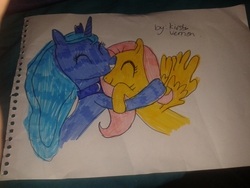 Size: 2560x1920 | Tagged: safe, artist:kirsty vernon, fluttershy, princess luna, g4, traditional art, wingless