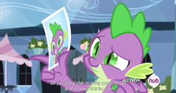 Size: 1534x812 | Tagged: safe, screencap, spike, equestria games (episode), g4, hub logo, male, meme, photo, solo, youtube caption