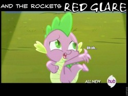 Size: 720x540 | Tagged: safe, screencap, spike, equestria games (episode), g4, carl lewis, equestria games, hub logo, male, national anthem, solo, star spangled banner
