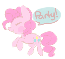 Size: 1100x1000 | Tagged: safe, artist:beach-cakes, pinkie pie, earth pony, pony, g4, blush sticker, blushing, dialogue, eyes closed, female, mare, simple background, smiling, solo, white background