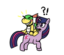 Size: 503x431 | Tagged: dead source, safe, artist:maybelle, twilight sparkle, g4, baby bowser, bowser, crossover, male, riding, super mario bros., yoshi's island