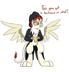 Size: 1280x1347 | Tagged: safe, artist:heir-of-rick, oc, oc only, oc:sunny skies, griffon, clothes, coat, cuffs, female, solo