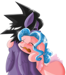 Size: 837x955 | Tagged: safe, artist:boastudio, artist:taekwon-magic, oc, oc only, oc:bubbles bath, oc:comet spark, pegasus, pony, sea pony, blushing, eyes closed, floppy ears, hug, open mouth