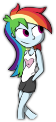 Size: 1150x2475 | Tagged: safe, artist:liggliluff, rainbow dash, human, g4, cleavage, clothes, female, humanized, shorts, solo, tank top