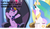 Size: 1280x752 | Tagged: safe, edit, edited screencap, screencap, princess celestia, twilight sparkle, alicorn, pony, equestria games, g4, my little pony: friendship is magic, :o, bobobo-bo bo-bobo, caption, female, hub logo, image macro, mare, meme, new crown, over, quote, sitting, the equestria games, throne, twilight sparkle (alicorn)