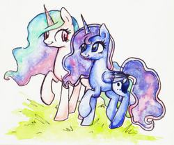 Size: 633x530 | Tagged: safe, artist:mapony240, princess celestia, princess luna, g4, traditional art