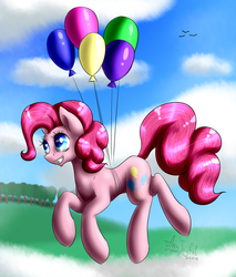 Size: 2000x2350 | Tagged: safe, artist:artyjoyful, pinkie pie, g4, balloon, female, high res, solo, then watch her balloons lift her up to the sky