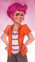 Size: 534x945 | Tagged: safe, artist:maaronn, scootaloo, human, g4, female, humanized, solo, wink