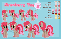 Size: 1125x709 | Tagged: safe, artist:sakuyamon, oc, oc only, oc:strawberry tea, pony, unicorn, bow, reference sheet, solo, tail bow