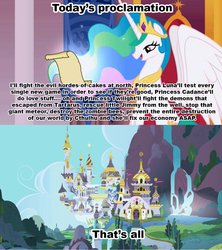 Size: 1021x1149 | Tagged: safe, princess celestia, g4, canterlot, celestia's proclamation, exploitable meme, meme, trollestia