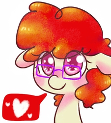 Size: 614x680 | Tagged: safe, artist:danadyu, twist, ask twist, g4, ask, blushing, cute, eye clipping through hair, female, floppy ears, glasses, heart, heart eyes, looking at you, meganekko, smiling, solo, tumblr