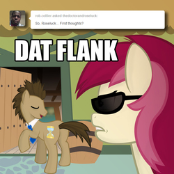 Size: 700x700 | Tagged: safe, artist:heylaughingboy, doctor whooves, roseluck, time turner, g4, ask, eyes closed, image macro, meme, sunglasses, thedoctorandroseluck, tumblr