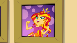 Size: 1366x768 | Tagged: safe, screencap, sunset shimmer, equestria girls, g4, exploitable meme, fall formal outfits, female, meme, prom queen meme, solo