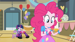 Size: 1366x768 | Tagged: safe, screencap, pinkie pie, spike, twilight sparkle, equestria girls, g4