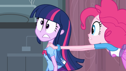 Size: 1366x768 | Tagged: safe, screencap, pinkie pie, twilight sparkle, equestria girls, g4, derp