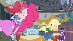 Size: 1366x768 | Tagged: safe, screencap, applejack, pinkie pie, twilight sparkle, equestria girls, g4, my little pony equestria girls, clothes, denim, denim skirt, pink skirt, skirt