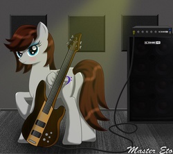 Size: 960x851 | Tagged: safe, artist:werdnasremos, oc, oc only, earth pony, pony, bass guitar, electric guitar, guitar, musical instrument, solo