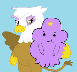 Size: 418x389 | Tagged: safe, artist:hmcvirgo92, gilda, griffon, g4, adventure time, crossover, friendship, lumpy space princess, male