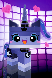 Size: 533x800 | Tagged: safe, artist:pixelkitties, princess luna, g4, blushing, crossover, female, lego, looking at you, open mouth, smiling, solo, the lego movie, unikitty