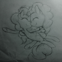 Size: 500x499 | Tagged: safe, artist:luciferamon, cheese sandwich, pinkie pie, g4, female, male, monochrome, pencil drawing, ship:cheesepie, shipping, straight, traditional art