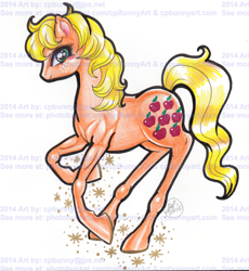 Size: 1550x1684 | Tagged: safe, artist:alaer, applejack (g1), g1, female, obtrusive watermark, solo, traditional art, watermark