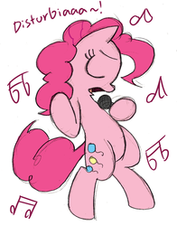 Size: 939x1200 | Tagged: safe, artist:mickeymonster, pinkie pie, earth pony, pony, g4, bipedal, disturbia, eyes closed, female, microphone, music notes, rihanna, singing, sketch, solo