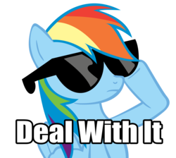 Size: 3354x3000 | Tagged: safe, artist:j-brony, rainbow dash, g4, deal with it, female, high res, image macro, meme, simple background, solo, sunglasses, transparent background, vector