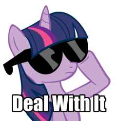 Size: 3028x3153 | Tagged: safe, artist:j-brony, twilight sparkle, g4, deal with it, female, high res, image macro, meme, simple background, solo, sunglasses, transparent background, vector