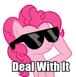 Size: 3368x3393 | Tagged: safe, artist:j-brony, pinkie pie, g4, deal with it, female, high res, image macro, meme, simple background, solo, sunglasses, transparent background, vector