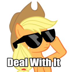 Size: 3591x3700 | Tagged: safe, artist:j-brony, applejack, g4, deal with it, female, high res, image macro, meme, simple background, solo, sunglasses, transparent background, vector