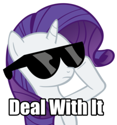 Size: 3147x3360 | Tagged: safe, artist:j-brony, rarity, g4, deal with it, female, high res, image macro, meme, simple background, solo, sunglasses, transparent background, vector