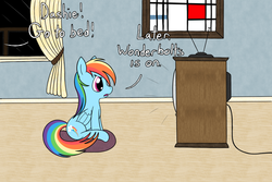 Size: 3750x2500 | Tagged: safe, artist:zirbronium, rainbow dash, g4, female, filly, high res, solo, television, younger