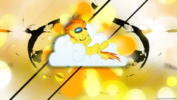 Size: 2560x1440 | Tagged: safe, artist:game-beatx14, artist:shho13, spitfire, pegasus, pony, g4, cloud, female, goggles, on a cloud, show accurate, sleeping, sleeping on a cloud, solo, wallpaper