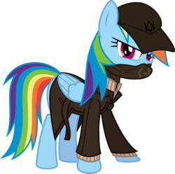 Size: 5640x5626 | Tagged: safe, artist:overdriv3n, rainbow dash, g4, absurd resolution, aiden pearce, clothes, cosplay, female, simple background, solo, transparent background, vector, watch dogs
