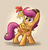 Size: 879x921 | Tagged: safe, artist:thedoggygal, boneless, scootaloo, pegasus, pony, g4, female, filly, foal, hat, rubber chicken, smiling, solo