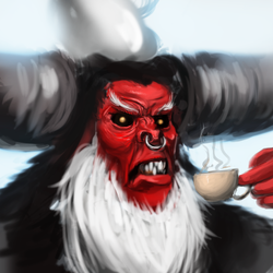 Size: 367x367 | Tagged: safe, artist:assasinmonkey, lord tirek, g4, angry, awesome, glare, gritted teeth, male, nose ring, pun, solo, tea, teacup