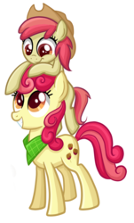 Size: 1656x2736 | Tagged: safe, artist:thecheeseburger, apple bumpkin, liberty belle, earth pony, pony, g4, apple family, apple family member, duo, female, hat, mare, neckerchief, simple background, sisters, transparent background