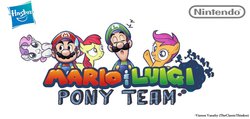 Size: 1024x488 | Tagged: safe, apple bloom, scootaloo, sweetie belle, g4, cutie mark crusaders, hasbro, luigi, male, mario, mario & luigi, mario & luigi: dream team, nintendo, super mario bros.