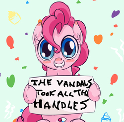 Size: 892x880 | Tagged: safe, artist:a6p, edit, pinkie pie, g4, bob dylan, female, sign, solo, song reference, subterranean homesick blues