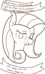 Size: 612x995 | Tagged: artist needed, safe, fluttershy, g4, female, monochrome, mouthpiece, old banner, solo