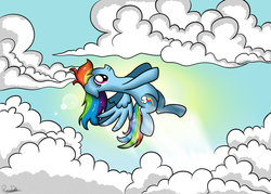Size: 3500x2500 | Tagged: safe, artist:phoenixdash, rainbow dash, g4, cloud, cloudy, female, flying, high res, solo