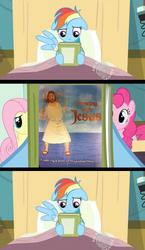 Size: 581x1000 | Tagged: safe, rainbow dash, earth pony, pegasus, pony, g4, book, book cover, book cover meme, exploitable meme, jesus christ, meme, reading rainbow, wat