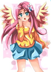 Size: 500x700 | Tagged: safe, artist:abbyc26, fluttershy, human, g4, clothes, crying, female, humanized, solo, sweater, sweatershy, winged humanization