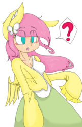 Size: 700x1088 | Tagged: safe, artist:mheowthy, fluttershy, human, g4, breasts, busty fluttershy, clothes, eared humanization, female, humanized, solo, sweater, sweatershy, winged humanization
