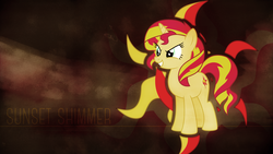 Size: 1366x768 | Tagged: safe, anonymous artist, artist:jeatz-axl, artist:php174, sunset shimmer, pony, unicorn, g4, cutie mark, female, solo, vector, wallpaper